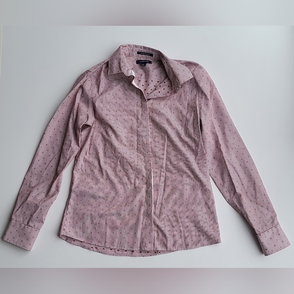 Lands' End 100% Cotton EUC No Iron Supima burgundy Red stripe Blouse size 4 - Picture 2 of 12